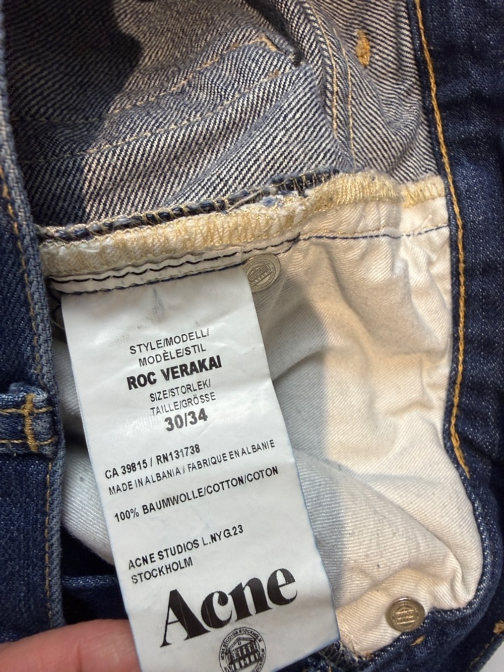Acne Studios Roc Verakai Blue Denim Jeans Mens 30 X 34 5 Pocket - Picture 5 of 8